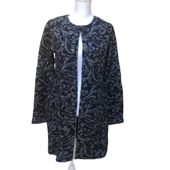 Nanette Lepore Black/Grey  Wool Blend Baroque Button Up Sweater Cardigan Sz S - Picture 4 of 16